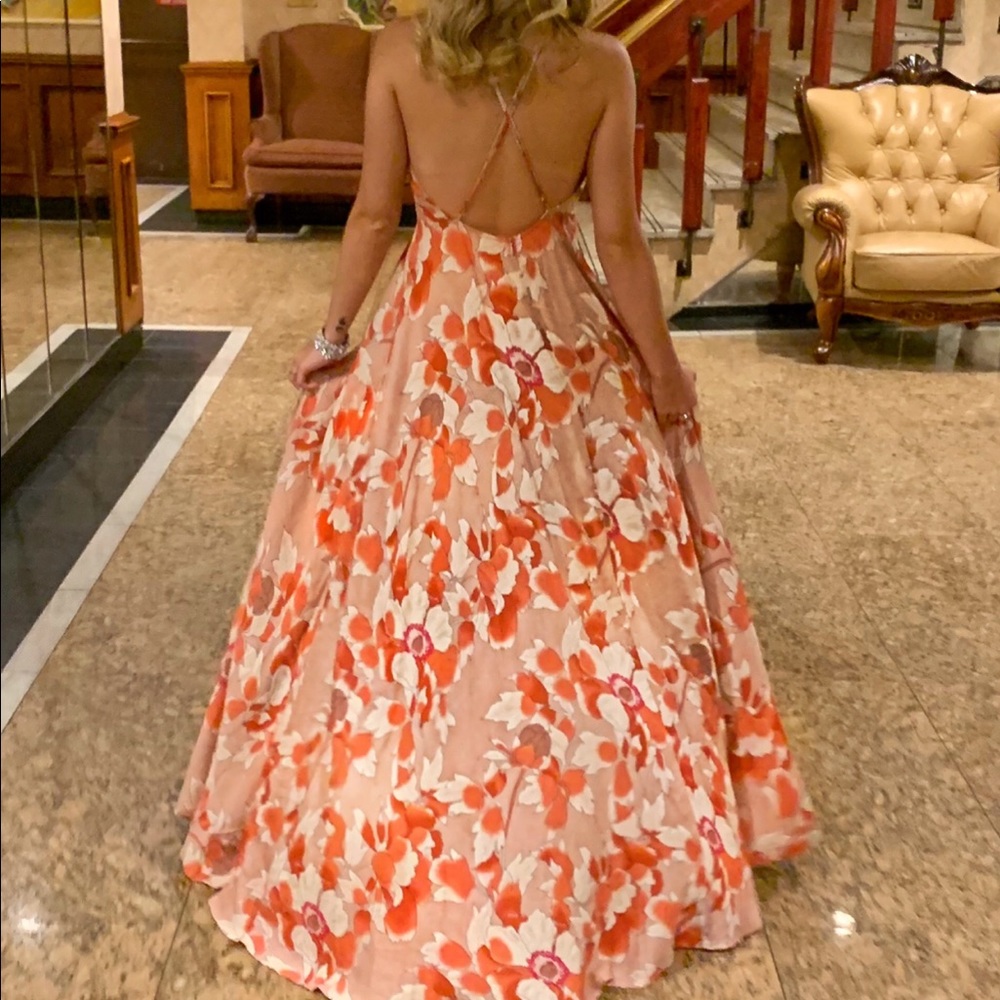 Cherry blossom long dress with leg slit